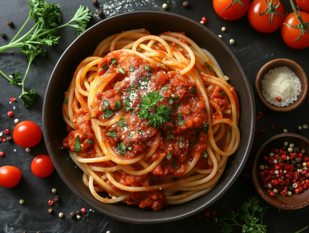 Болоньезе — спагетти с томатно-мясным соусом и пармезаном